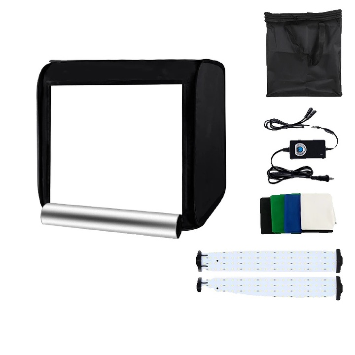 Cutie de lumina, LED dimabil, design portabil, 60CM, set de fundaluri