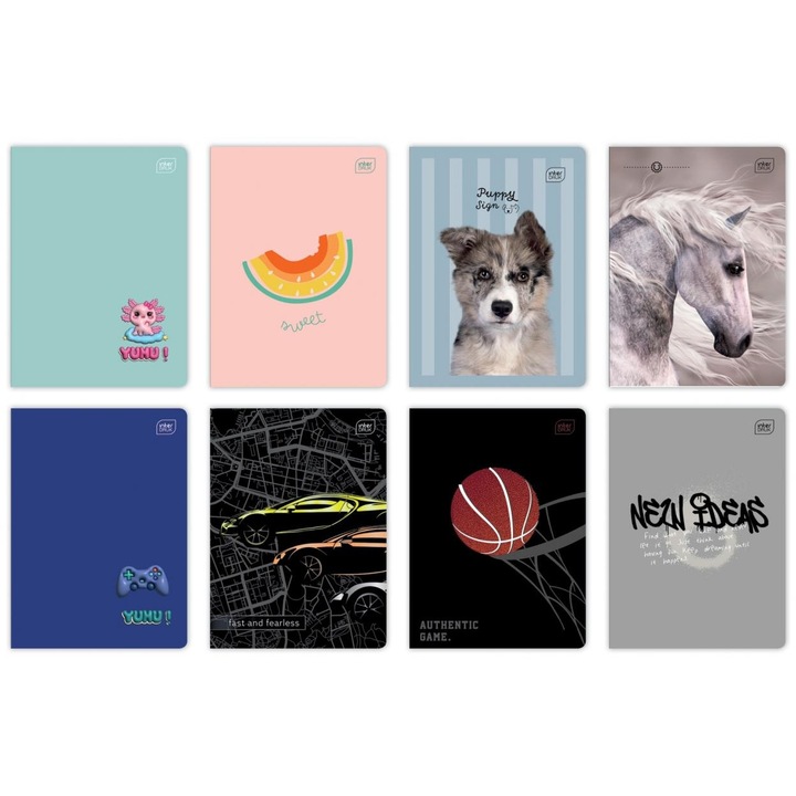 Set caiete A5, INTERDRUK, 32 file, carouri colorate, 10 bucati