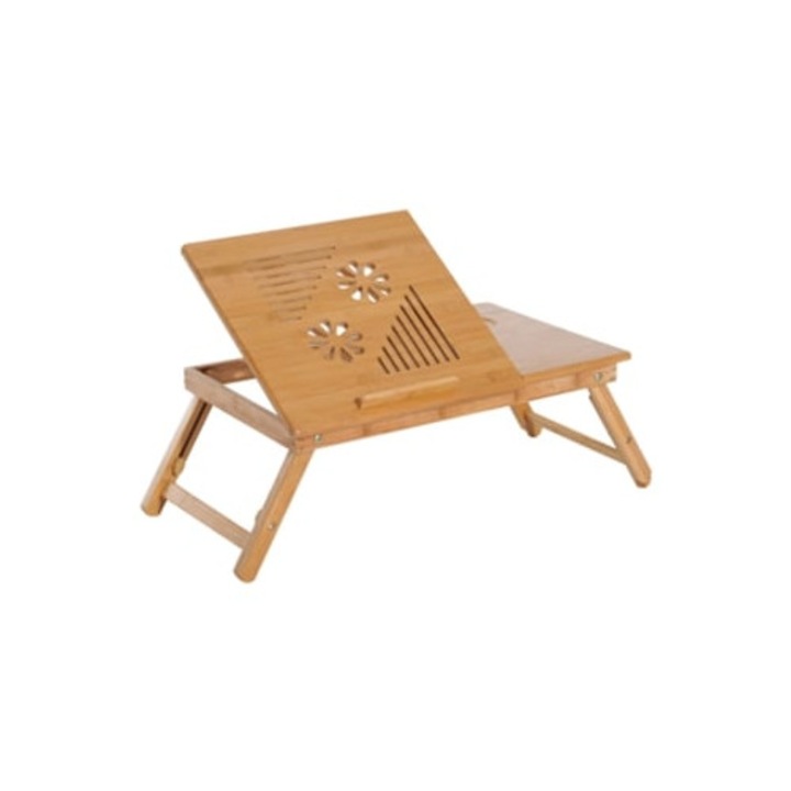 Masa de laptop din bambus, 55x35x(22-30) cm, maro, set