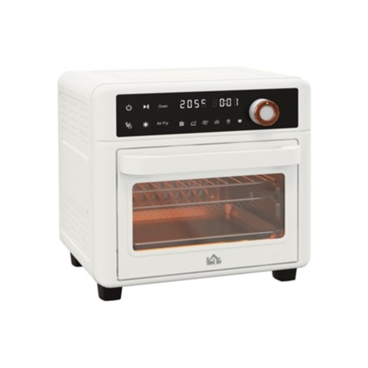 Cuptor electric Mini, HOMCOM, metal, sticla securizata, otel inoxidabil si email alb, 33.5x32x32.5 cm