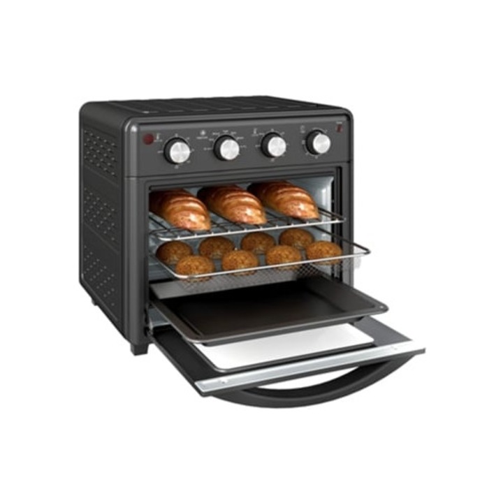 Cuptor electric Mini, HOMCOM metal, sticla securizata, otel inoxidabil, email negru, 43x39x39 cm