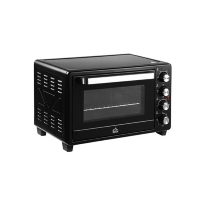 Cuptor electric Mini, Homcom, metal/sticla temperata, negru, 52.2x38.1x33.5 cm
