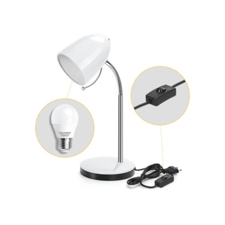 Veioza metalica retro AIGOSTAR, alb, fara bulb, compatibila cu becuri E27, Max 240V