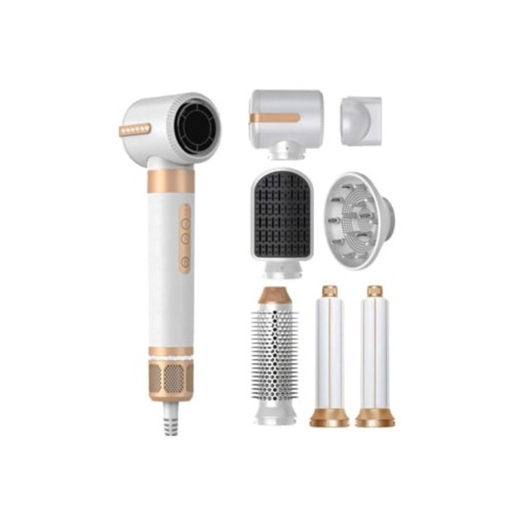 Perie de par electrica 7-in-1, 110000 rpm, set cu uscator, perie, difuzor, indreptator, ondulator