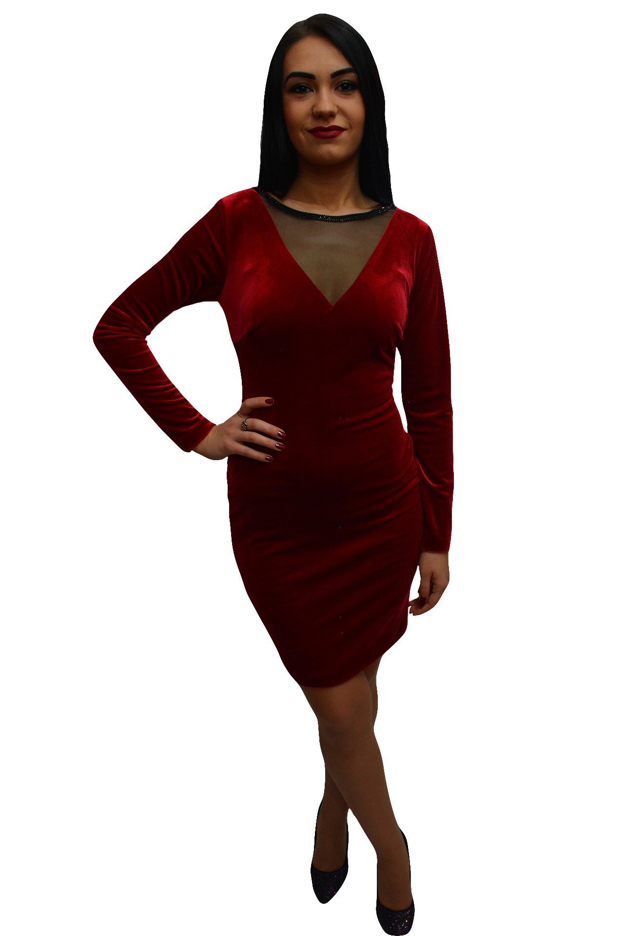 Rochie chic, eleganta, realizata din catifea fina,D&J Exclusive, Marsala