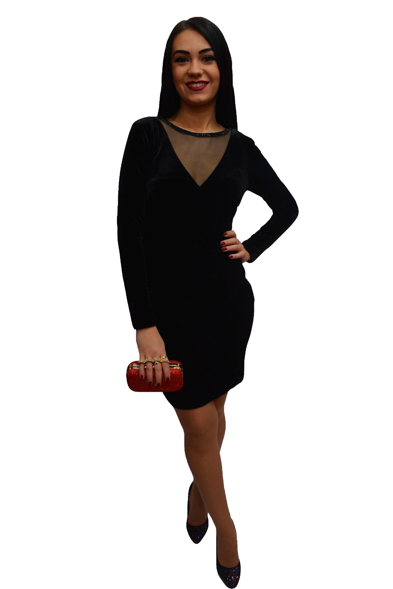 Rochie chic, eleganta, realizata din catifea fina,D&J Exclusive, Negru