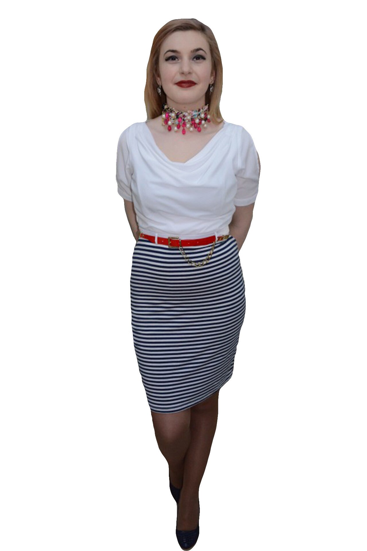 Rochie moderna, design dungat , D&J Exclusive, Bleumarin-Alb