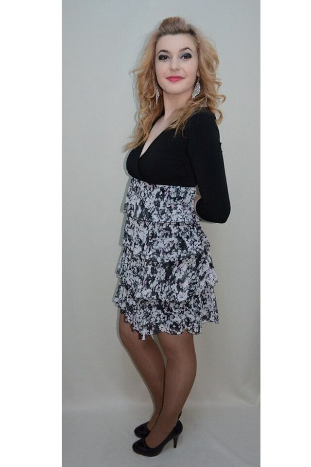 Rochie cu design floral interesant, D&J Exclusive, Negru