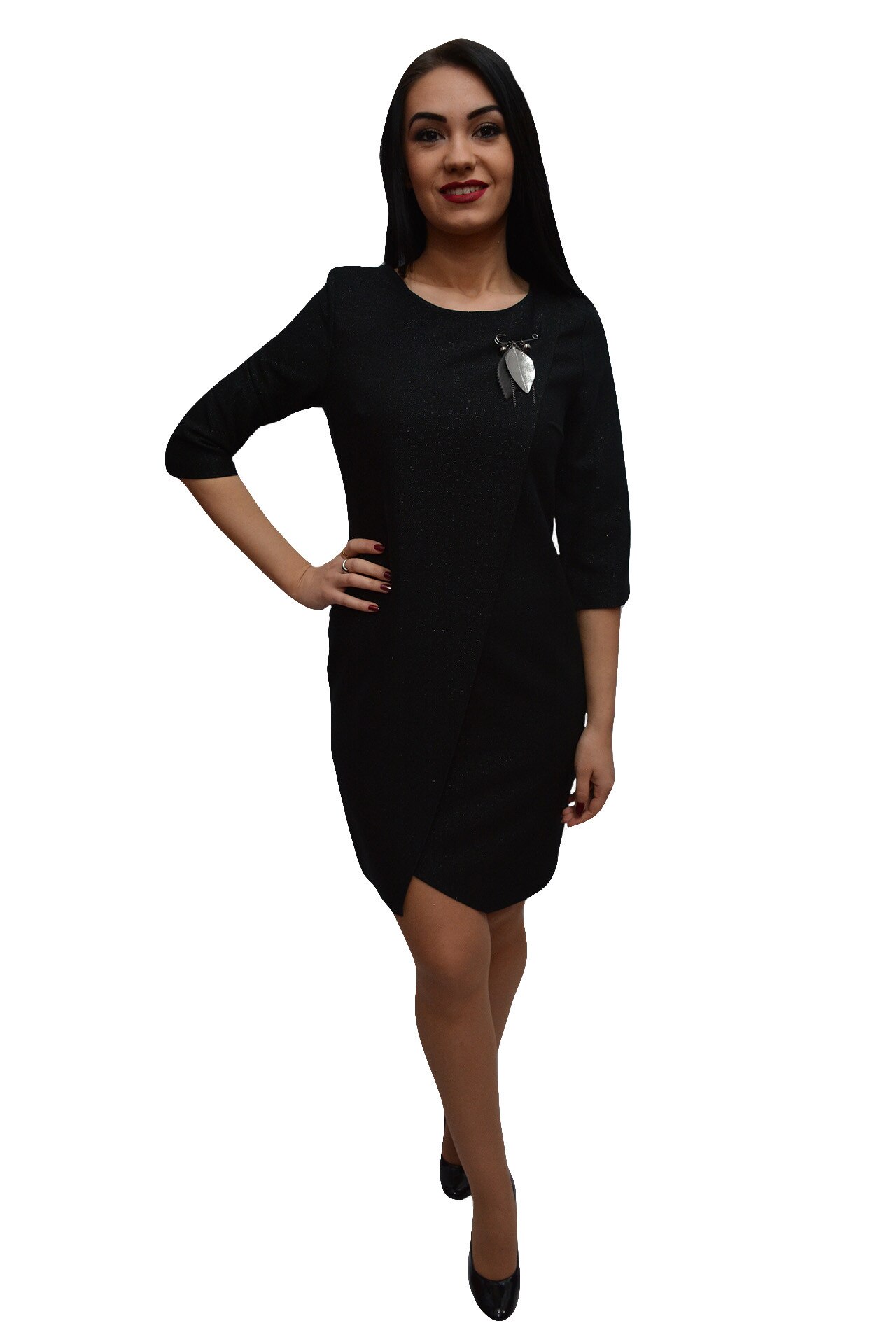 Rochie tinereasca cu croi cambrat si lungime asimetrica,D&J Exclusive,, Negru