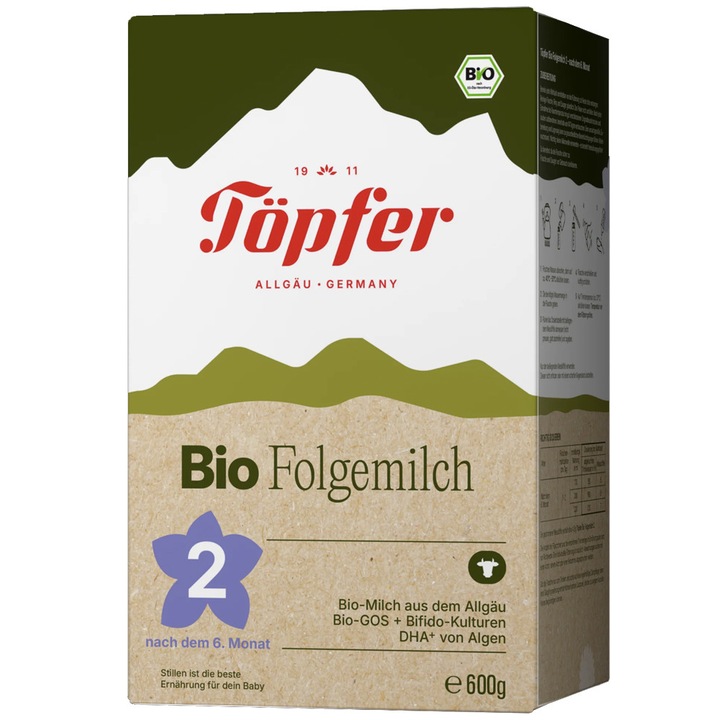 Formula de lapte praf Topfer Bio 2 Lactana, 600 g, de la 6 luni