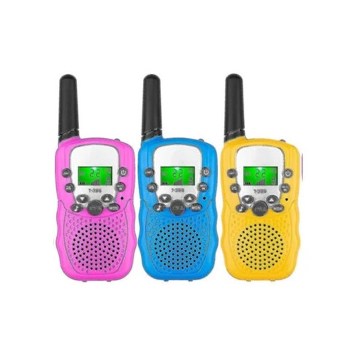 Qxuan Aquaforge gyerek walkie talkie szett, 3 mérföldes hatótávolság, világító LCD zseblámpával, 3 darab