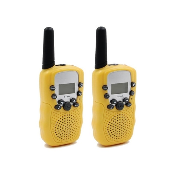 Walkie Talkie gyerekeknek, kétirányú kaputelefon, beépített LED zseblámpa, sárga LCD kijelző