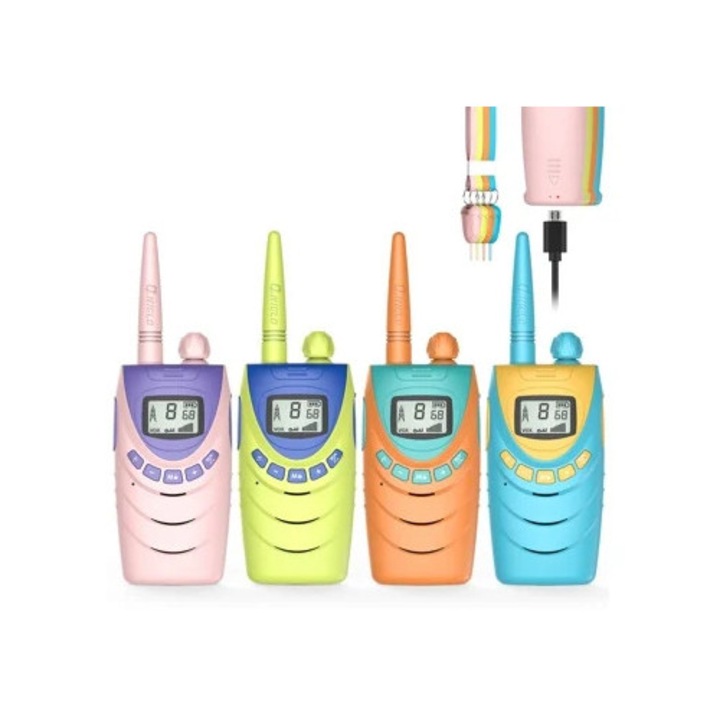 Újratölthető walkie talkie szett gyerekeknek, 4km, 4 darab