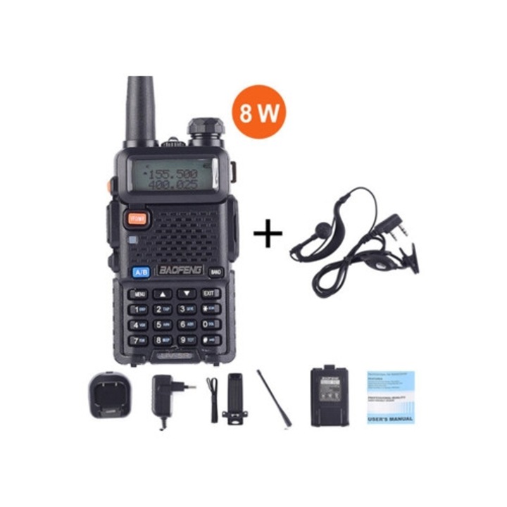 Statie radio Walkie Talkies UV 5R 8W 2024, putere mare, culoare neagra