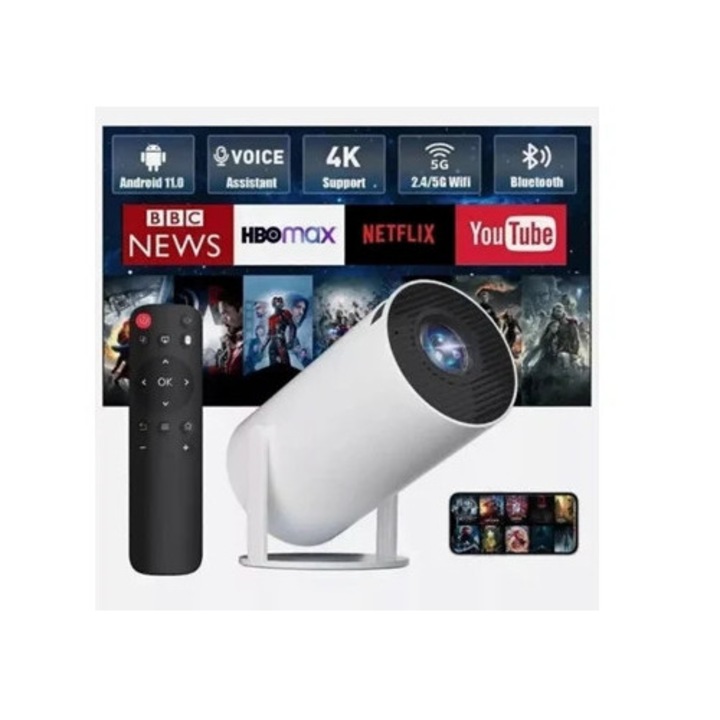 Videoprojektor 5G 4K Smart HD, Wifi, Bluetooth, HDMI, USB, Android, házimozi szett