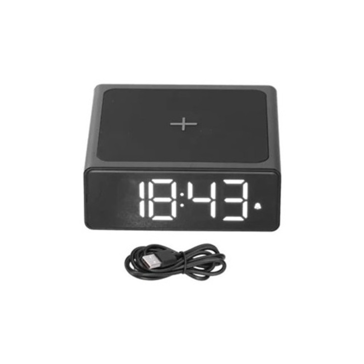 3 az 1-ben LED dekoratív óra, vezeték nélküli töltéssel és USB tápellátással, hálószobába