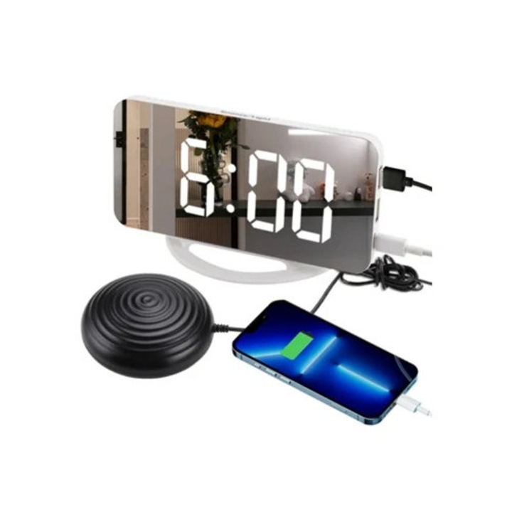 Ceas decorativ Aquaforge cu vibratii inalte, multifunctional, pentru somn profund, culoare neagra