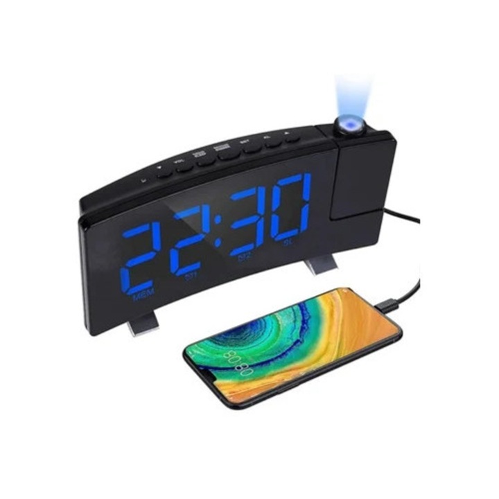 Aquaforge digitális vetítős dekorációs óra, 4 fényerő-szabályozó, USB töltő, 180°-os elforgatás