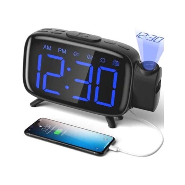 Aquaforge dekoratív projektoros óra rádióval, 3 fényerősségi szint, többszínű