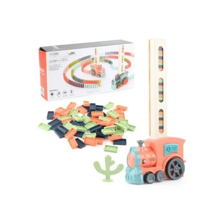 Trenulet electric domino, 100 blocuri, automat, multicolor