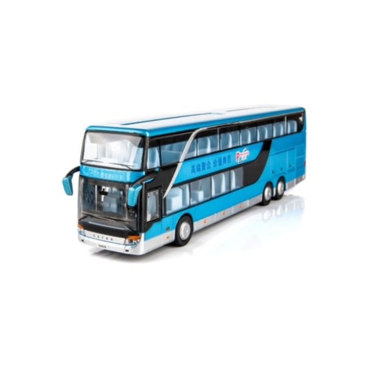 Autobuz cu etaj, model din aliaj, albastru