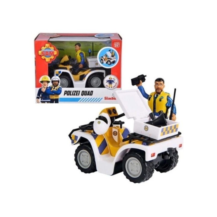 Masinuta Off-Road Pompier Sam cu Figurina Malcolm si Accesorii, Alb