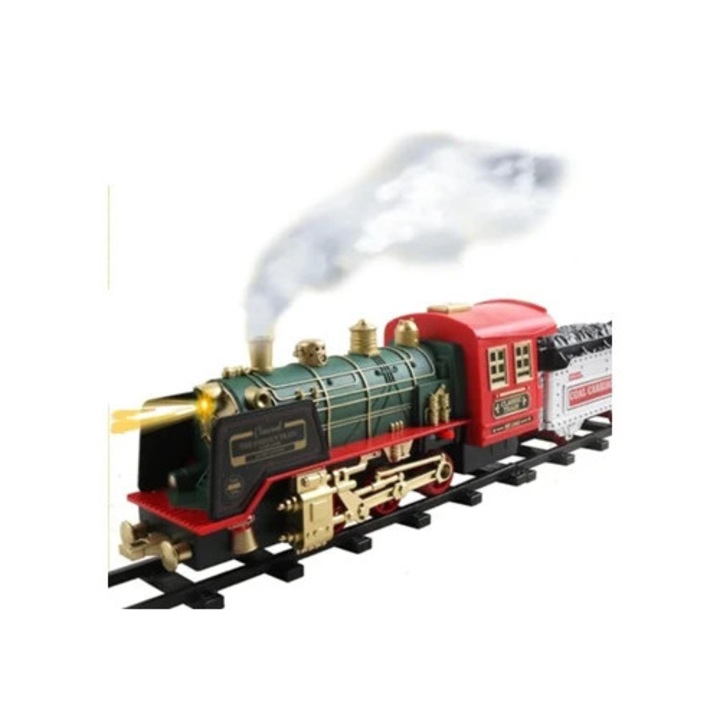 Trenulet electric pentru copii cu fum, lumina si sunet, multicolor