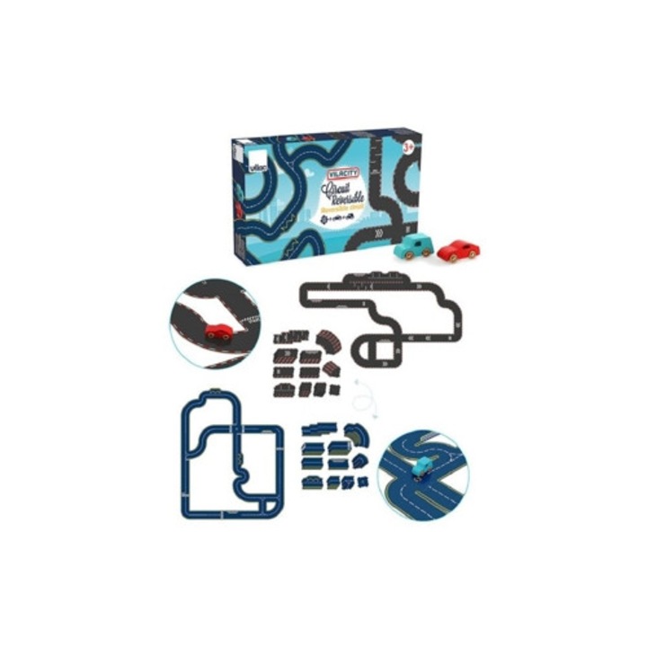 Circuit reversibil Mini Vilac Vilacity, 42 piese, 2 masini din lemn