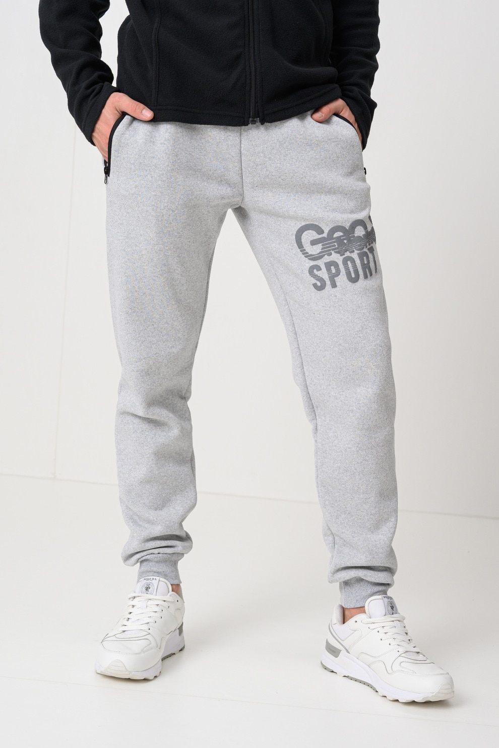 Geo Norway, Pantaloni de trening cu buzunare cu fermoar Mister, Gri deschis melange, L