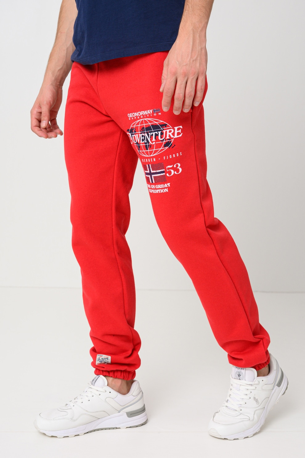 Geographical Norway, Pantaloni de trening cu snur in talie si imprimeu Molkovitz, Rosu, 2XL