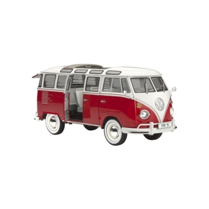 Revell VW T1 Samba bus model kit de construit, lipit si vopsit, cu accesorii