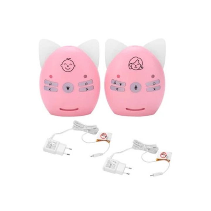 Monitor video pentru bebelusi, roz, audio bidirectional, muzica, 100-240V, priza EU