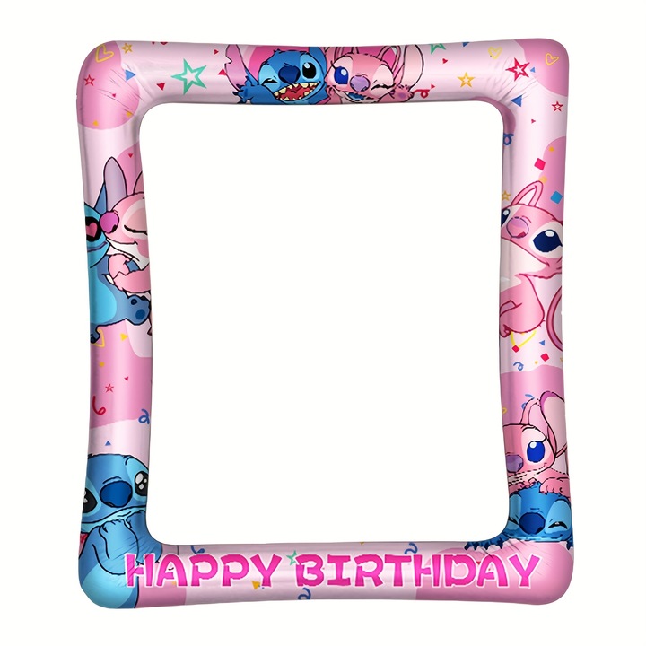 Rama foto gonflabila PQKL-party, Lilo & Stitch, 73.5x64cm, pentru petrecere aniversara, roz
