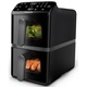 Friteuza cu aer cald verticala Philips Dual Basket Stacked Seria 4000, NA460/00, compact digital, 2 cosuri simetrice suprapuse cu ferestre si strat ceramic fara PFAS, capacitate totala 10L, 2750 W, 13-in-1 functii de gatire, 6 programe presetate, negru
