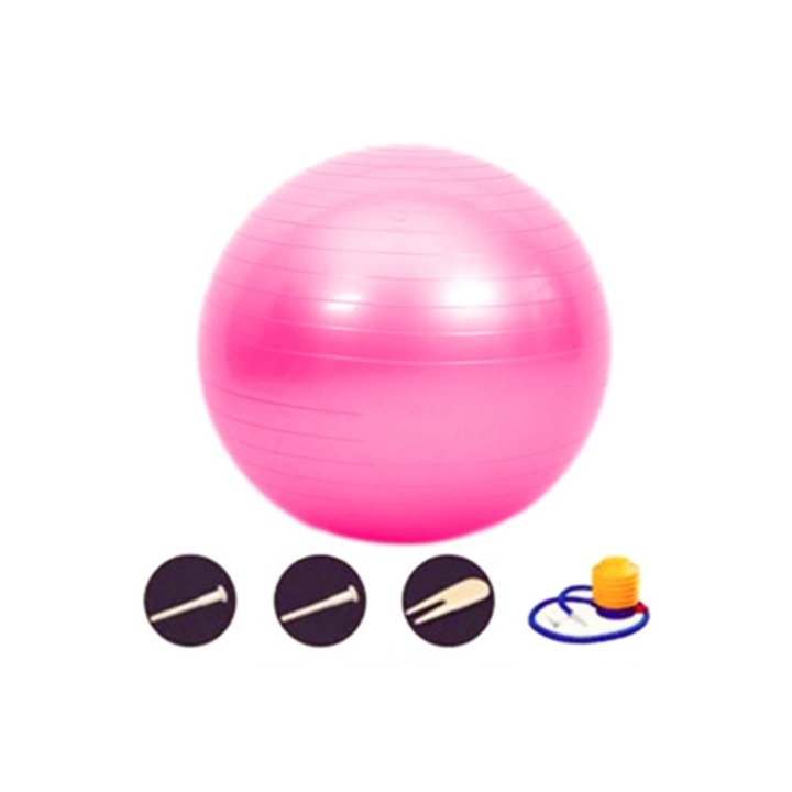 Фитнес топка, с помпа, за йога и стабилност, многоцветна