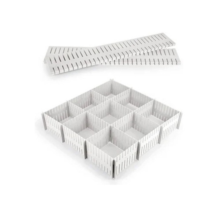 Separator ajustabil pentru sertare de bucatarie, versatil, polipropilena, alb