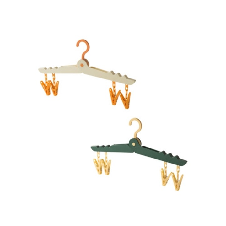 Umerase pentru haine, set umerase de calatorie, pliabile, cu clipsuri pentru haine si sosete, multicolor