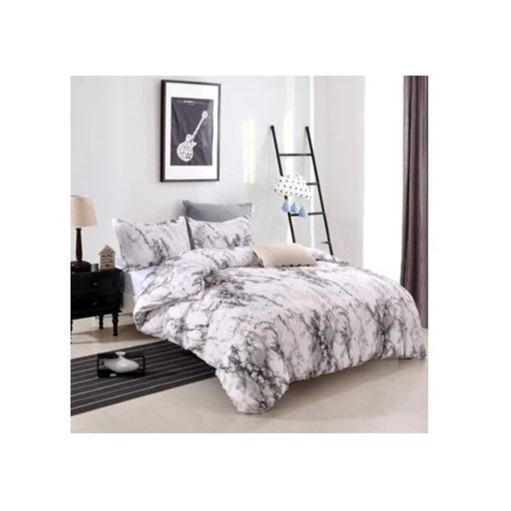 Set lenjerie de pat din microfibra usoara cu imprimeu marmorat