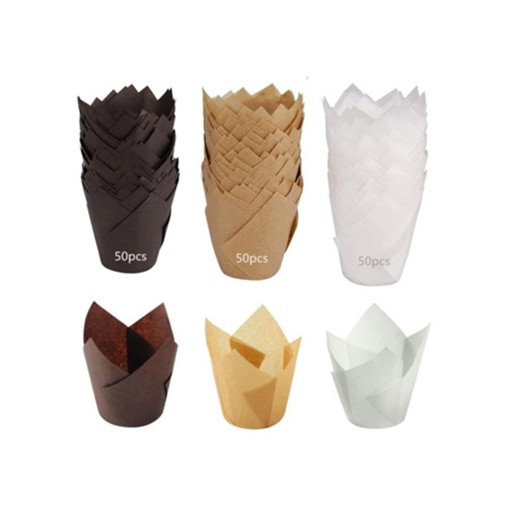 Forme prajituri, 150 buc, tulip, pentru cupcakes si prajituri