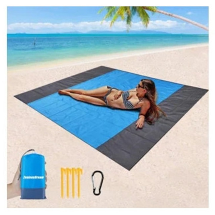 Сгъваема плажна постелка 200x200см, водоустойчива, с 4 щипки, комплект