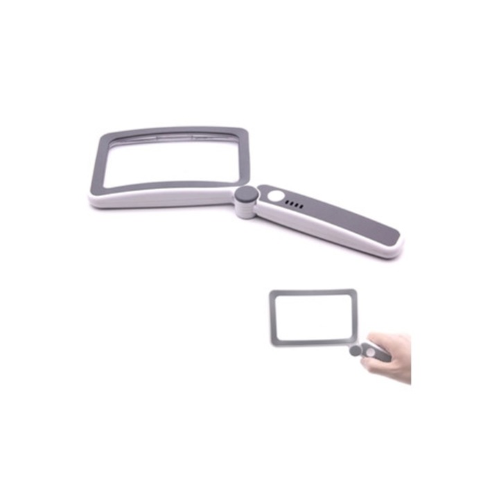 Lupa cu lumina ajustabila, 4x, cu 3 niveluri de luminozitate, sticla clara, marime portabila