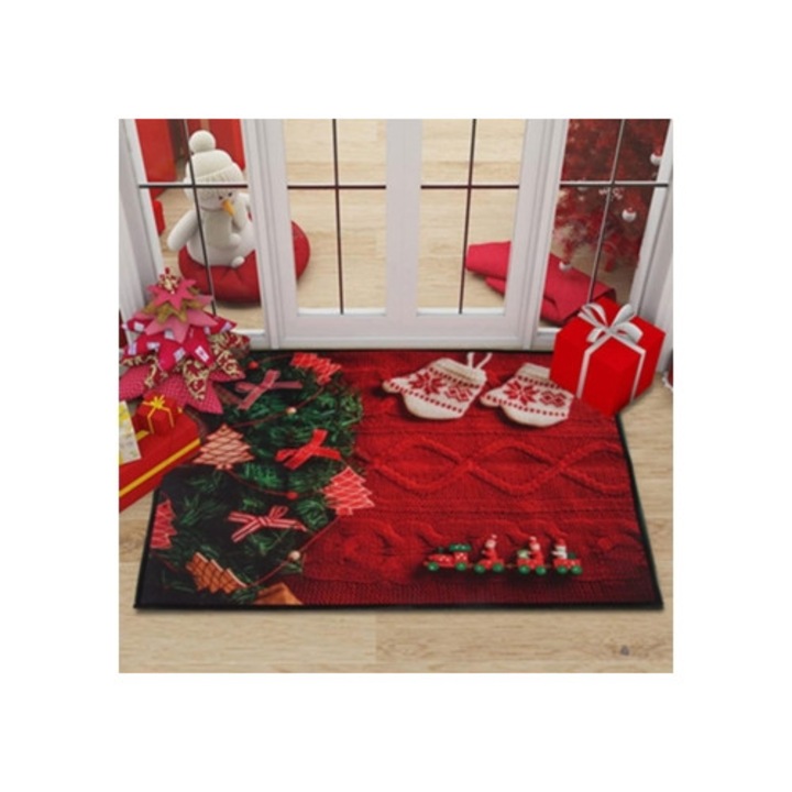 Karácsonyi szőnyeg, dekoratív bejárati szőnyeg, 40x60cm, piros