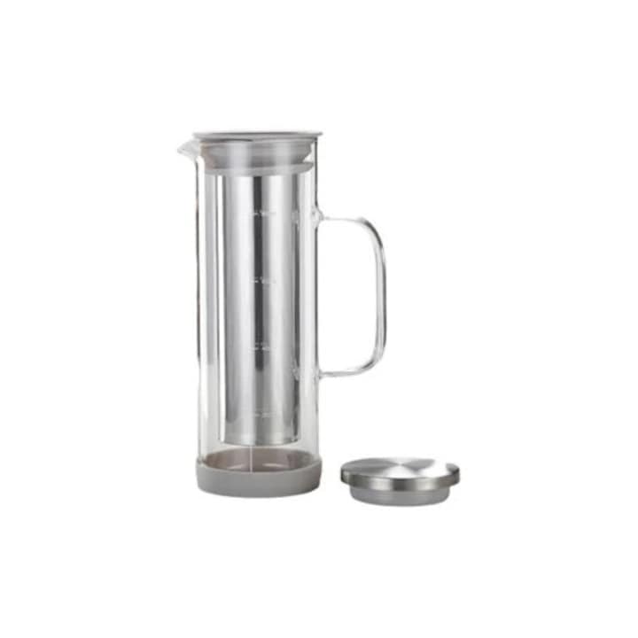 Cafetiera pentru Cold Brew, sticla borosilicata, sistem dual de filtrare, inox, infuzie