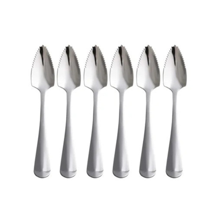 Linguri pentru grapefruit, inox, finisaj oglinda, margine zimtata