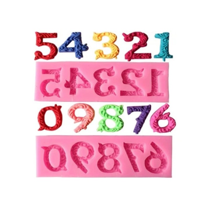 Matrita din Silicon 3D pentru Litere si Cifre, Instrumente pentru Decorarea Torturilor cu Fondant pentru Forme Detaliate, Antiaderenta si Usor de Curatat.