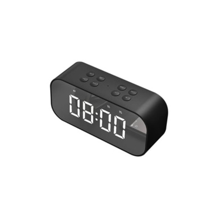 Ceas decorativ cu LED, portabil, difuzor Bluetooth, Negru