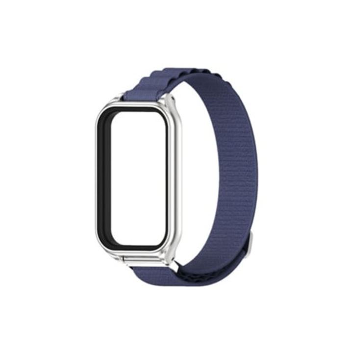 Bratara din nailon cu cadru metalic pentru Xiaomi Smart Bracelet 8 Active/Redmi Bracelet 3, albastru inchi