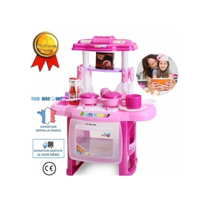 Gyerekkonyha szett, rózsaszín edények, zenével, könnyű oktatójáték