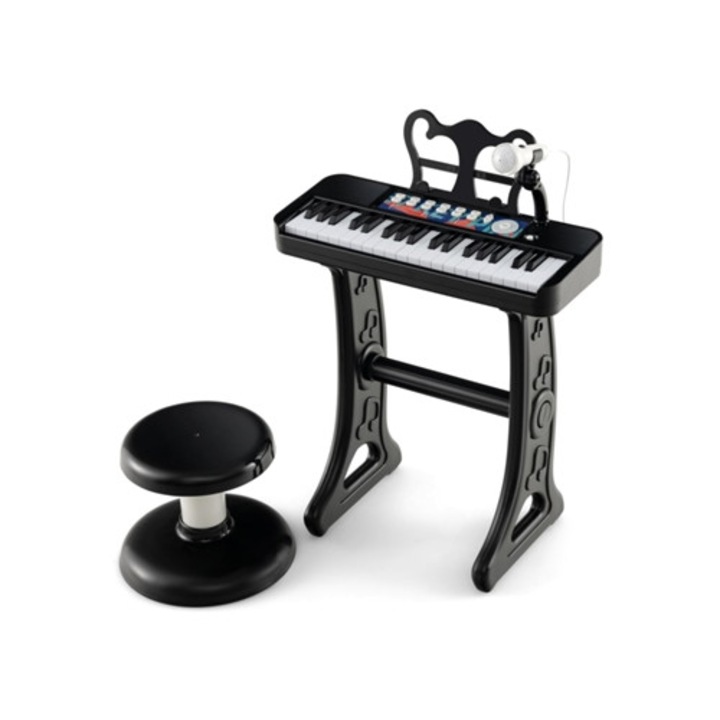 Gyermek elektronikus zongora 37 billentyűvel, állítható mikrofonnal és kottatartóval, játék hangszerkészlet