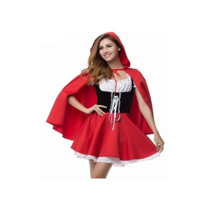 Costum de Halloween pentru adulti, Little Red Riding Hood, cu pelerina, marimi XS-6XL, rosu